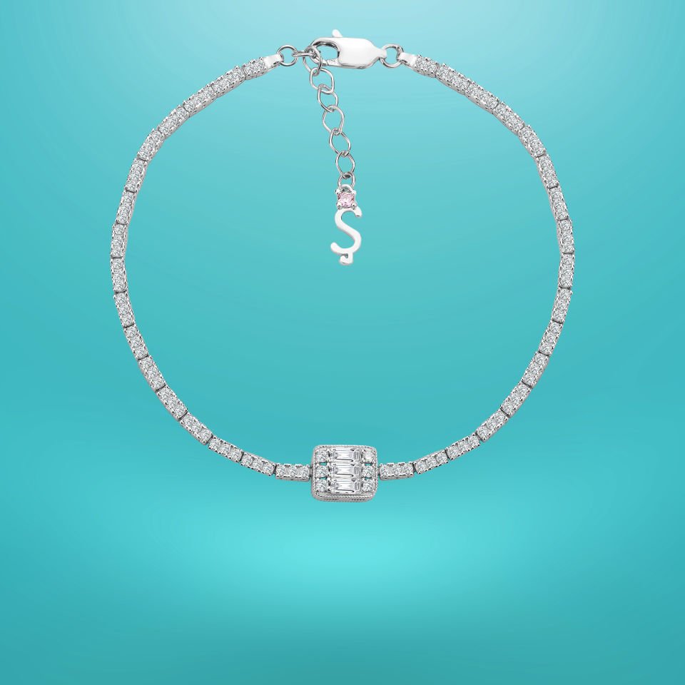 925 Ayar Gümüş Baget Zincir Harfli Su Yolu Bileklik Ş