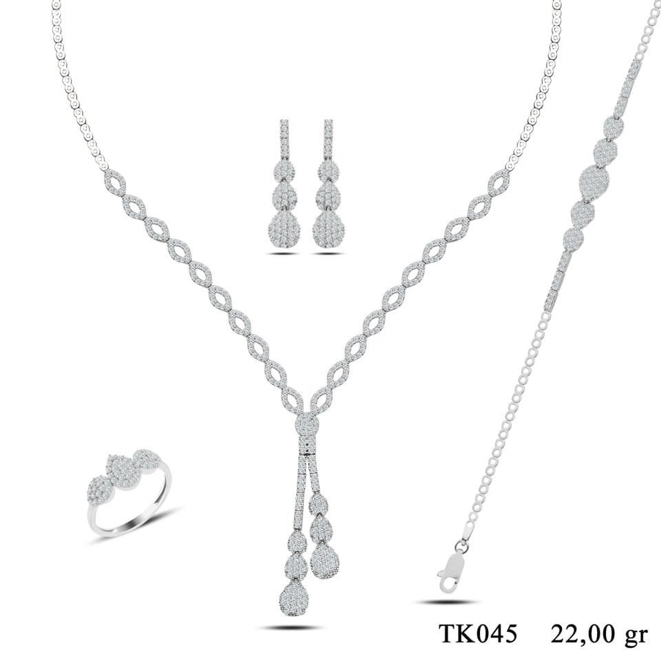 BARIŞ TAKI 925 Ayar Gümüş Pırlanta Salkım Montör Su Yolu Set