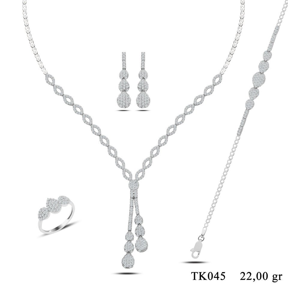 BARIŞ TAKI 925 Ayar Gümüş Pırlanta Salkım Montör Su Yolu Set