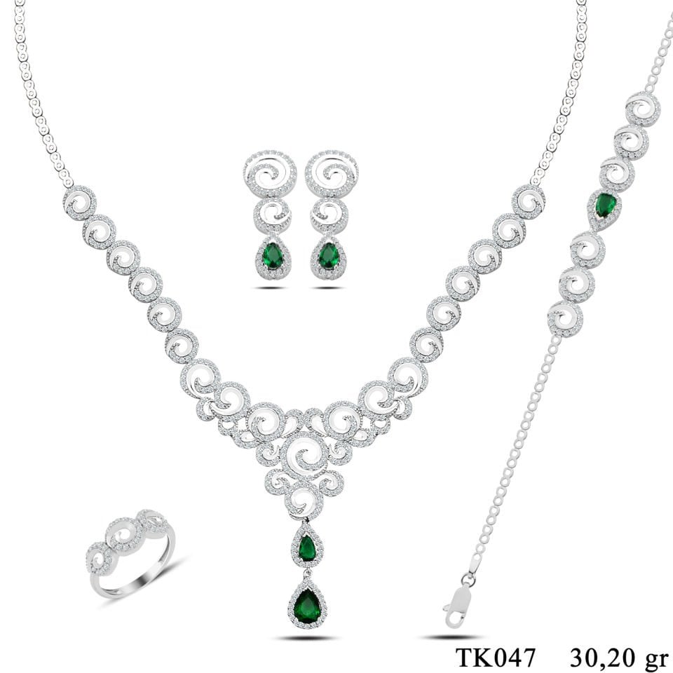 BARIŞ TAKI 925 Ayar Gümüş Hürrem Damla Salkım Pırlanta Montör Su Yolu Set