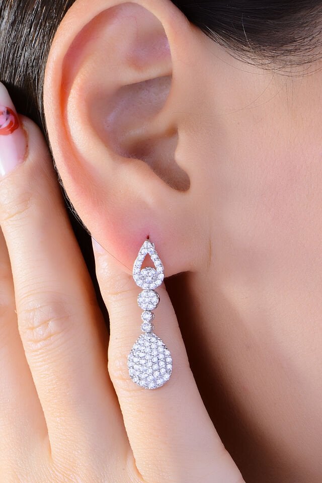 BARIŞ TAKI 925 Ayar Gümüş Pırlanta Salkım Su Yolu Set