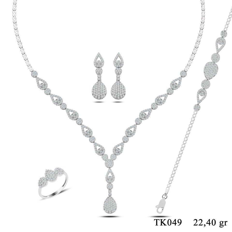 BARIŞ TAKI 925 Ayar Gümüş Pırlanta Salkım Su Yolu Set
