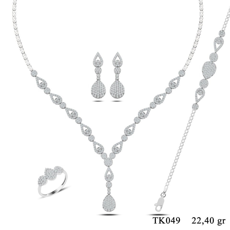 BARIŞ TAKI 925 Ayar Gümüş Pırlanta Salkım Su Yolu Set