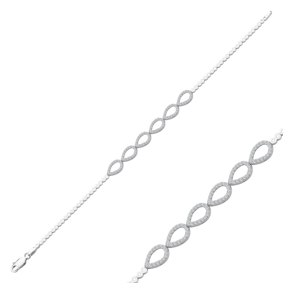 925 Ayar Gümüş Damla Model Zincir Harfli Su Yolu Bileklik