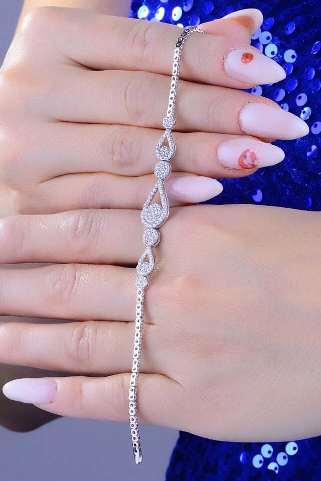 BARIŞ TAKI 925 Ayar Gümüş Damla Salkım Pırlanta Montör Su Yolu Set