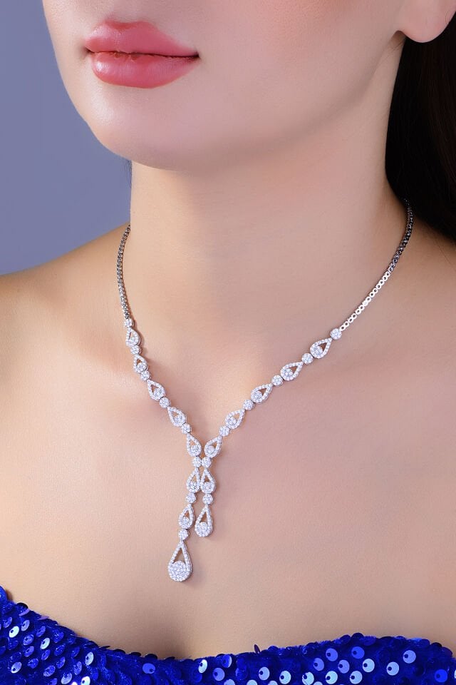 BARIŞ TAKI 925 Ayar Gümüş Damla Salkım Pırlanta Montör Su Yolu Set