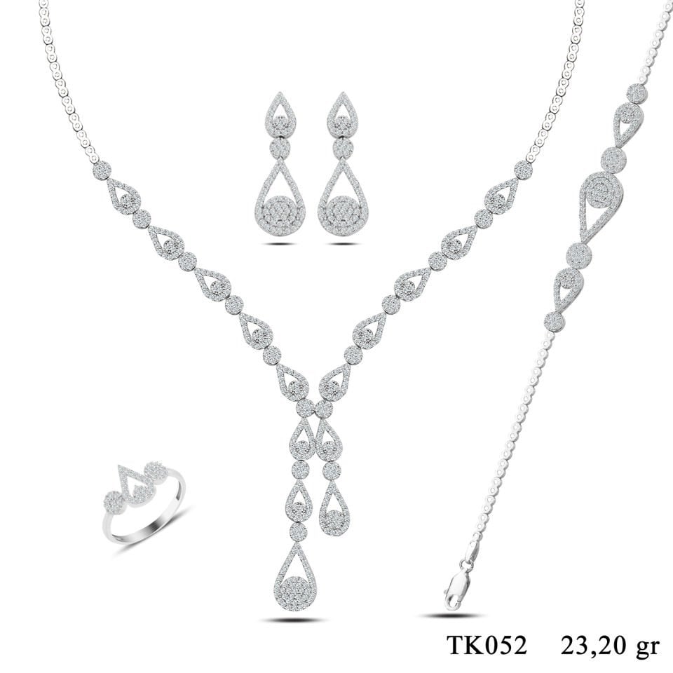 BARIŞ TAKI 925 Ayar Gümüş Damla Salkım Pırlanta Montör Su Yolu Set