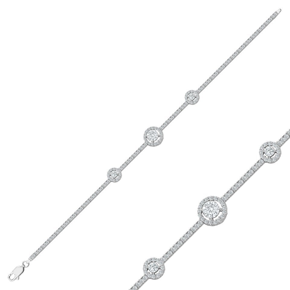 925 Ayar Gümüş Tek Taşlı Zincir Harfli Su Yolu Bileklik