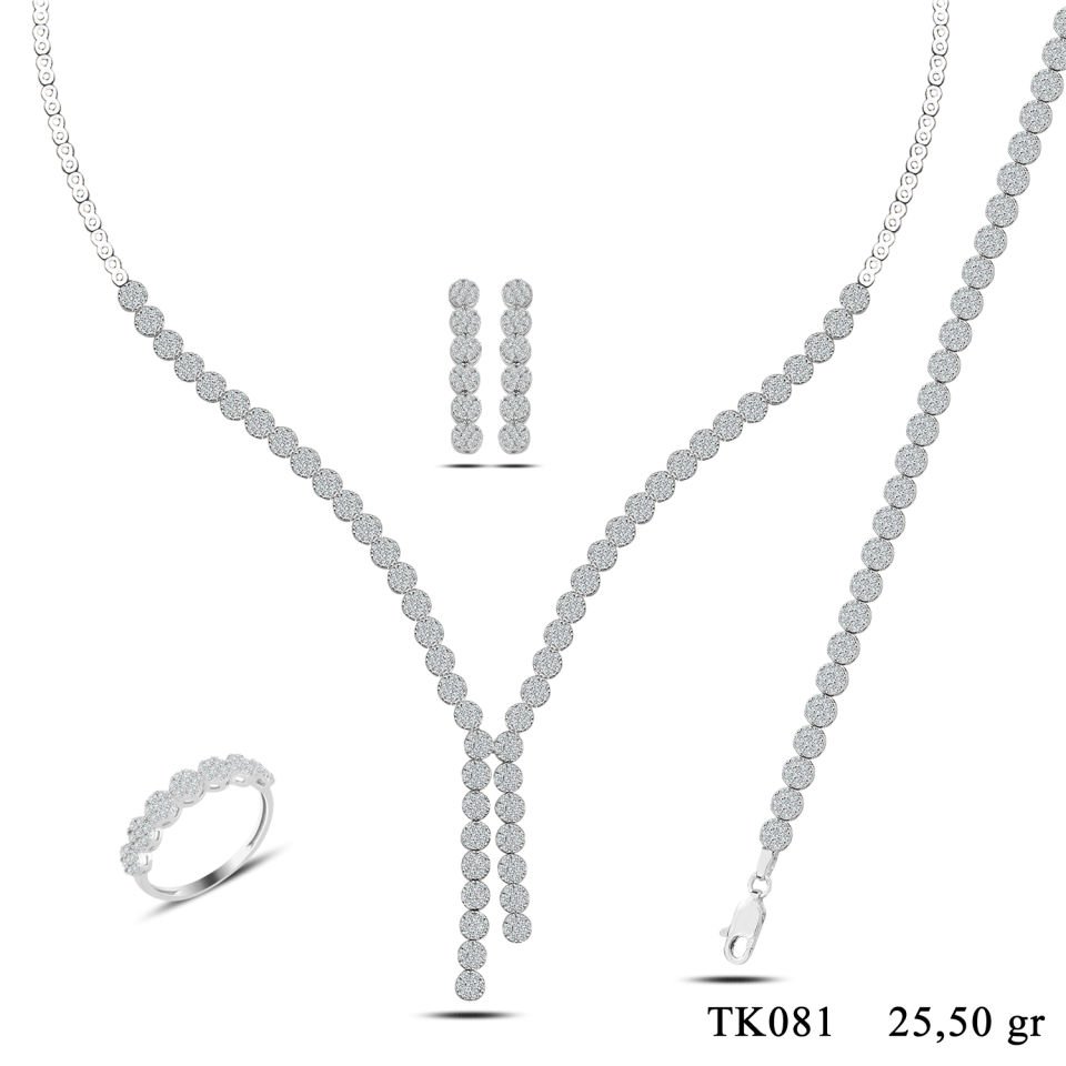 BARIŞ TAKI 925 Ayar Gümüş  Salkım Pırlanta Montör Su Yolu Set