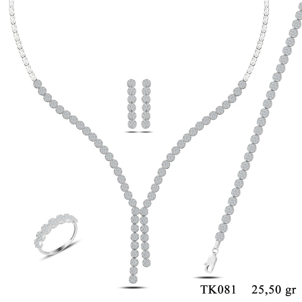 BARIŞ TAKI 925 Ayar Gümüş  Salkım Pırlanta Montör Su Yolu Set