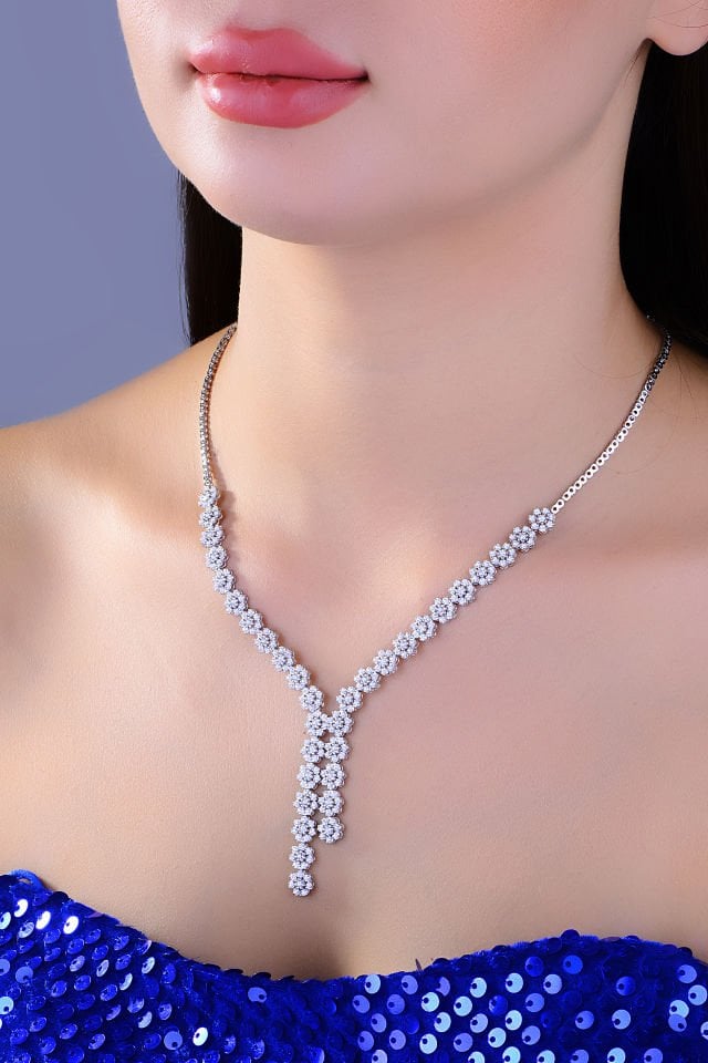 BARIŞ TAKI 925 Ayar Gümüş Papatya Salkım Pırlanta Montör Su Yolu Set