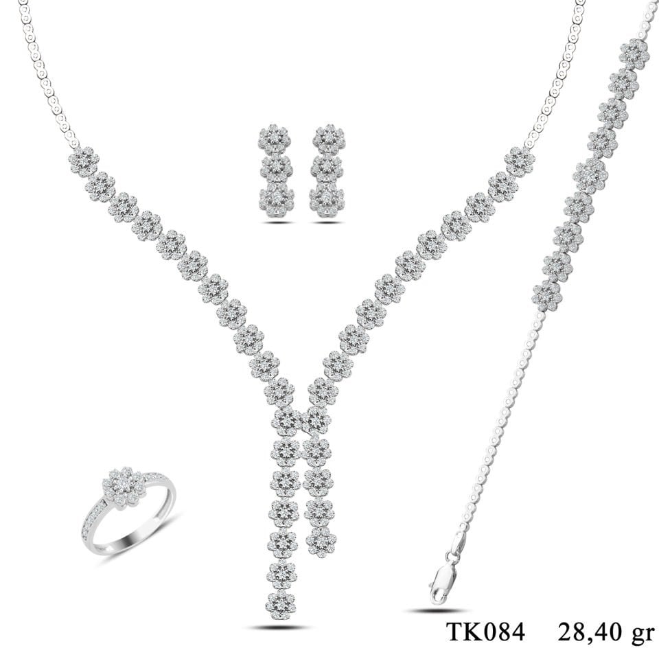 BARIŞ TAKI 925 Ayar Gümüş Papatya Salkım Pırlanta Montör Su Yolu Set