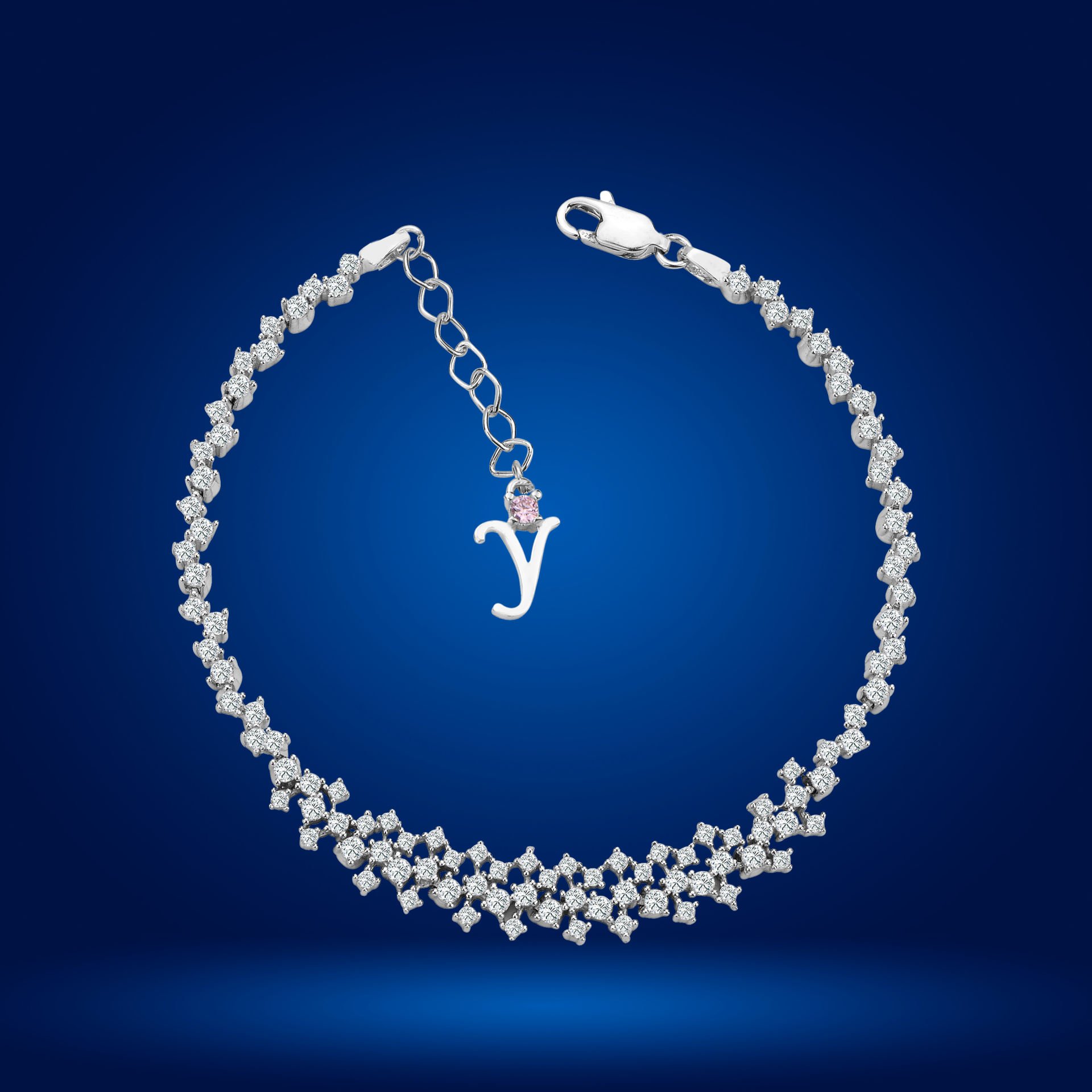 925 Ayar Gümüş Ful Pırlanta Taşlı Zincir Harfli Su Yolu Bileklik Y