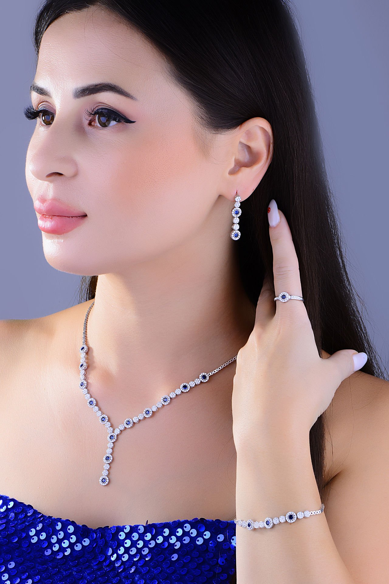 BARIŞ TAKI 925 Ayar Gümüş Pırlanta Montör Su Yolu Set