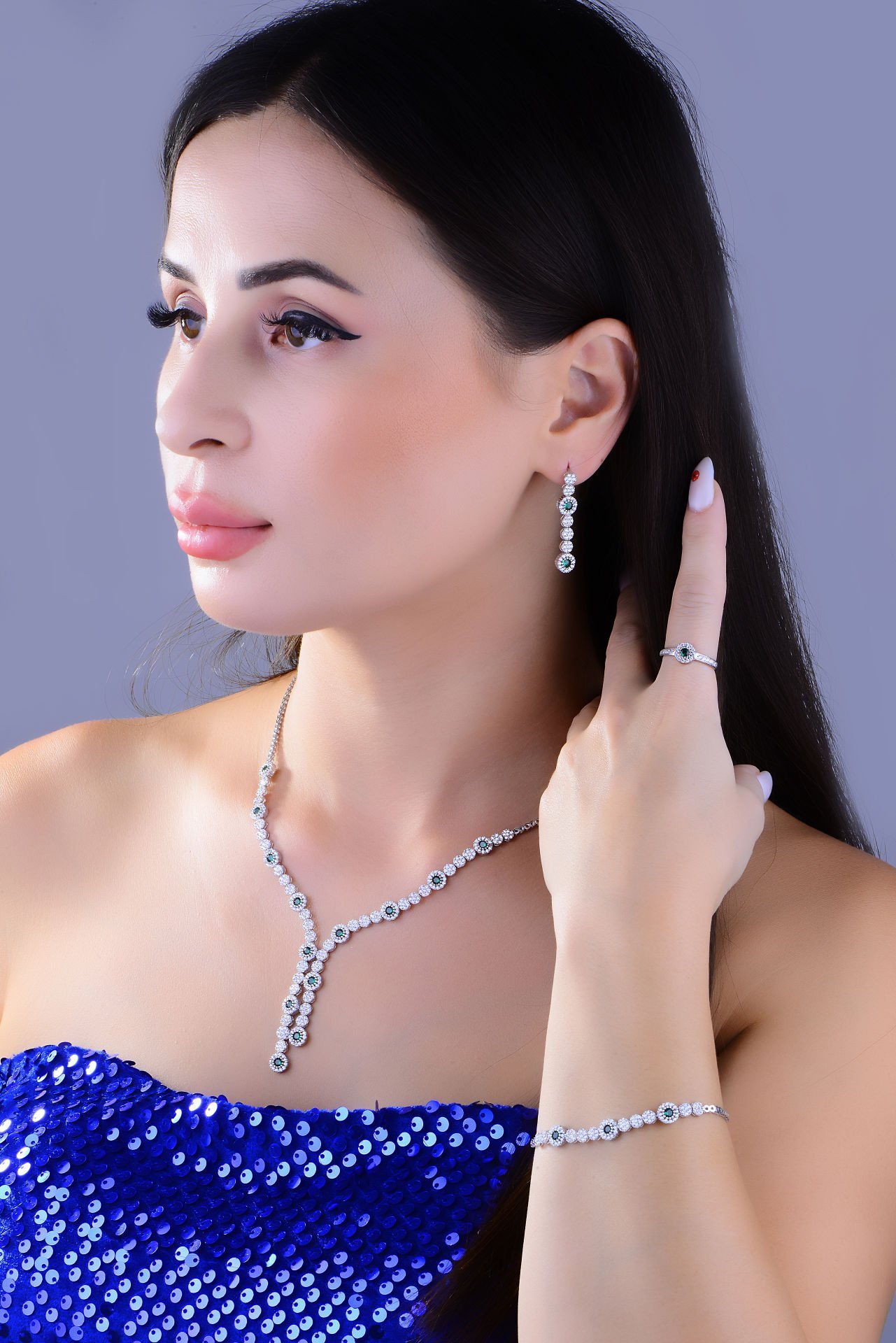 BARIŞ TAKI 925 Ayar Gümüş Pırlanta Montör Su Yolu Set