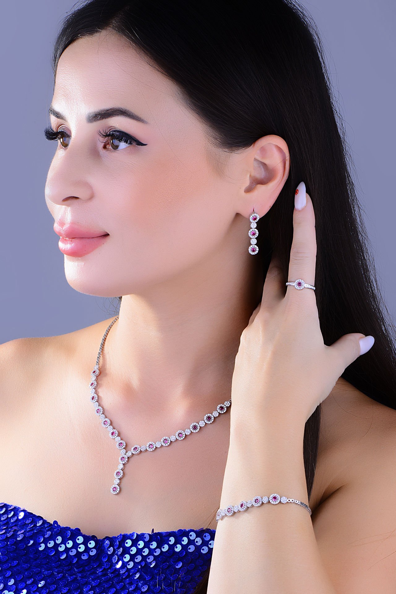 BARIŞ TAKI 925 Ayar Gümüş Pırlanta Montör Su Yolu Set