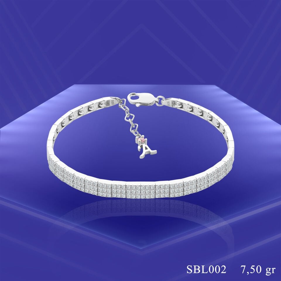 925 Ayar Gümüş 3 Sıra Harfli Su Yolu Bileklik