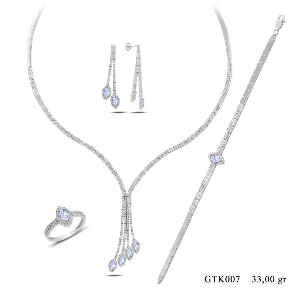 BARIŞ TAKI 925 Ayar Gümüş 2 Sıra Salkım Mekik Taşlı Su Yolu Set