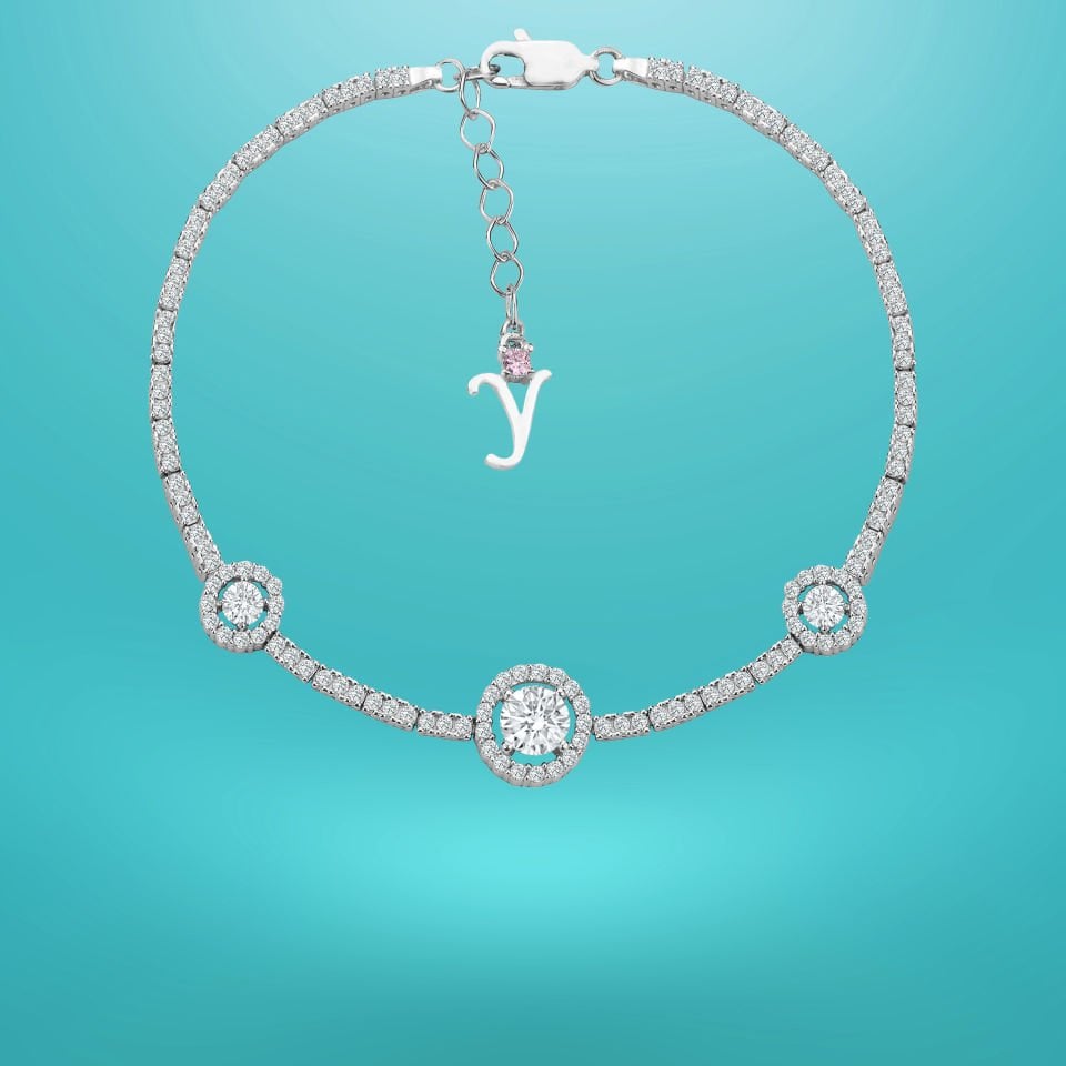 925 Ayar Gümüş Tek Taşlı Zincir Harfli Su Yolu Bileklik Y