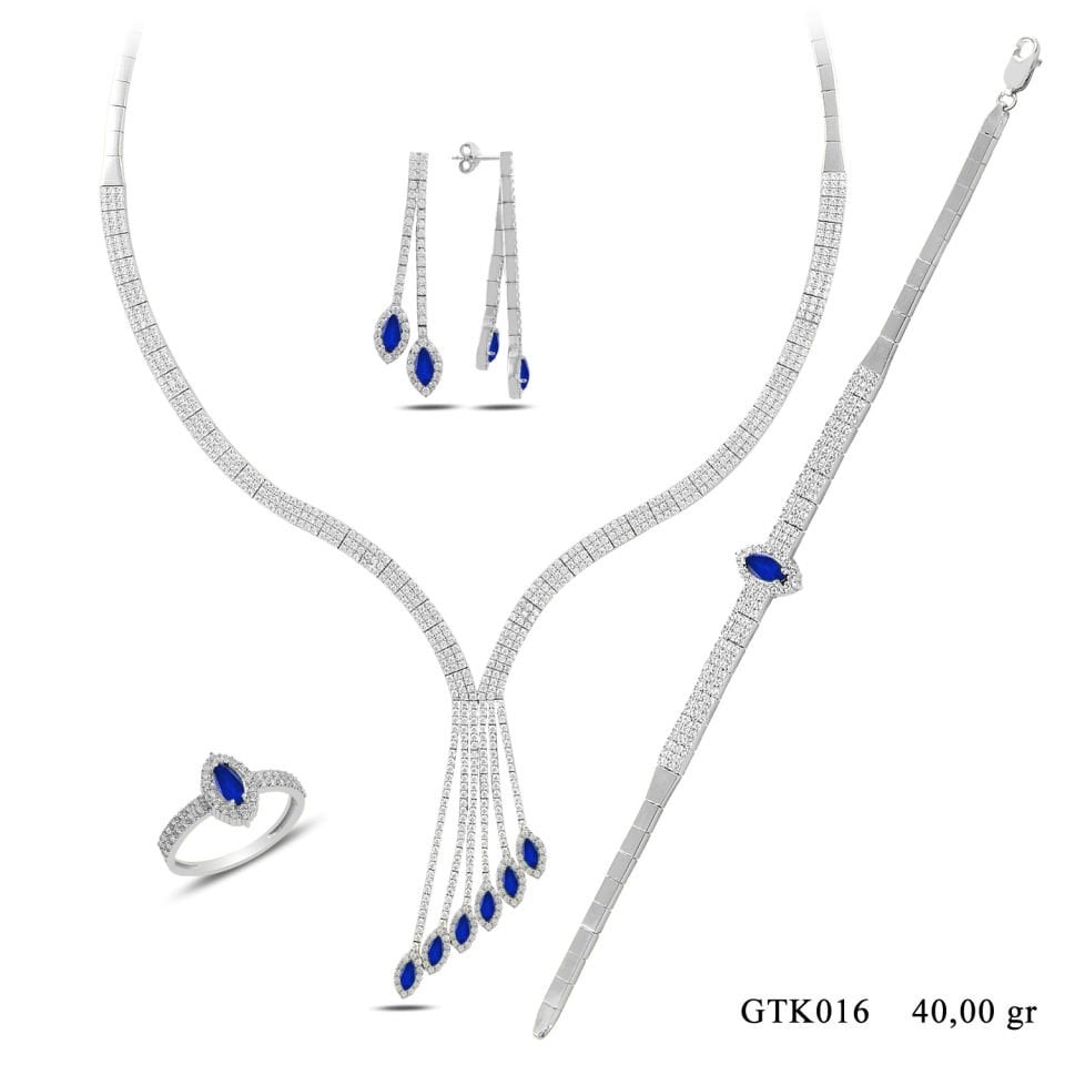 BARIŞ TAKI 925 Ayar Gümüş 3 Sıra Salkım Mekik Taşlı Su Yolu Set