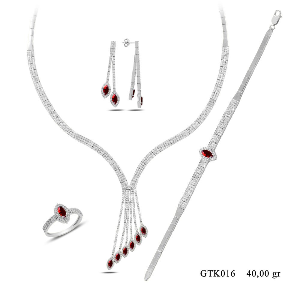 BARIŞ TAKI 925 Ayar Gümüş 3 Sıra Salkım Mekik Taşlı Su Yolu Set