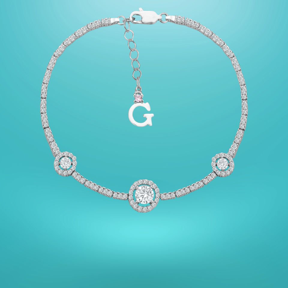 925 Ayar Gümüş Tek Taşlı Zincir Harfli Su Yolu Bileklik Ğ