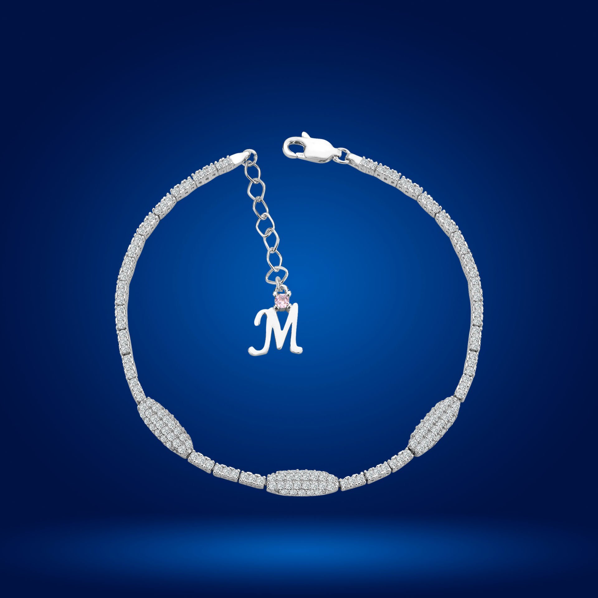 925 Ayar Gümüş Kurşun Model Zincir Harfli Su Yolu Bileklik M