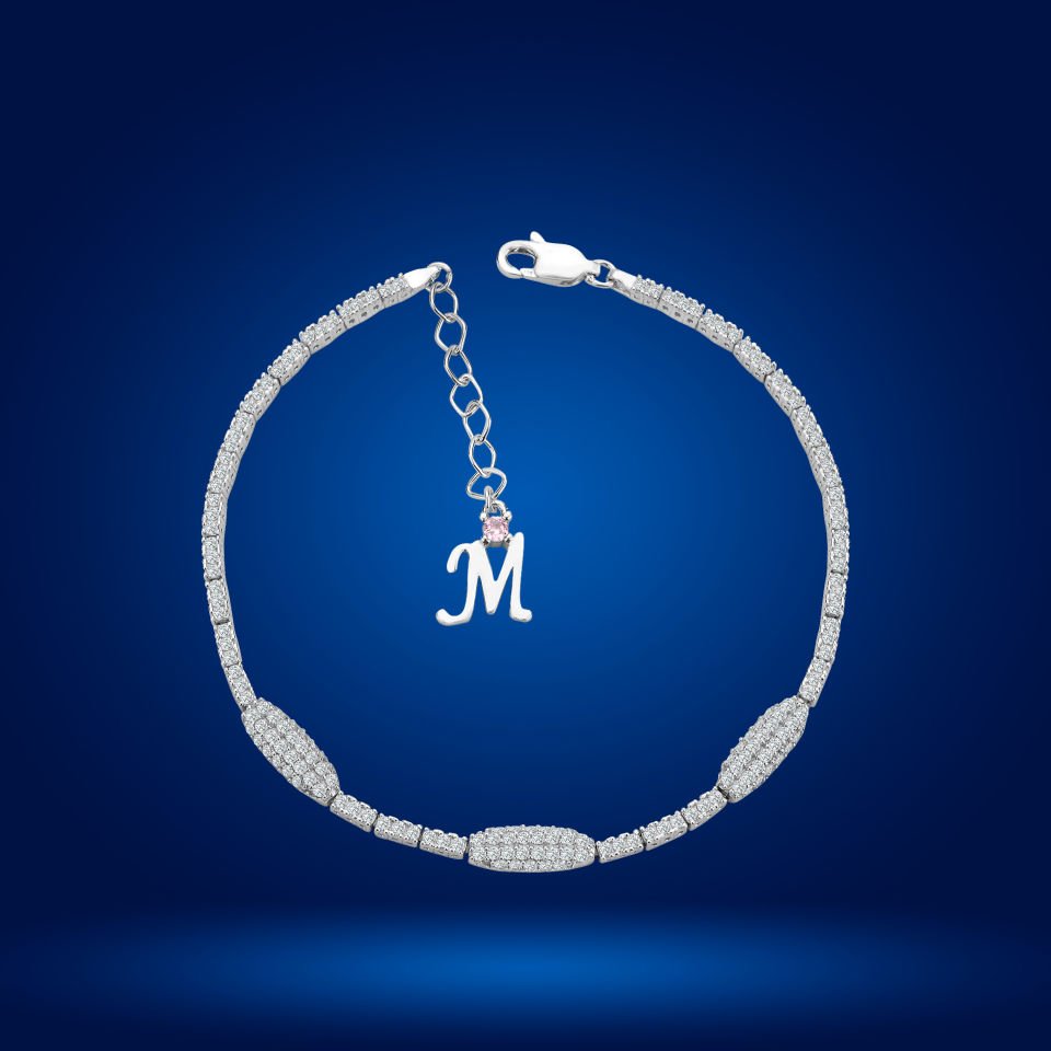 925 Ayar Gümüş Kurşun Model Zincir Harfli Su Yolu Bileklik M