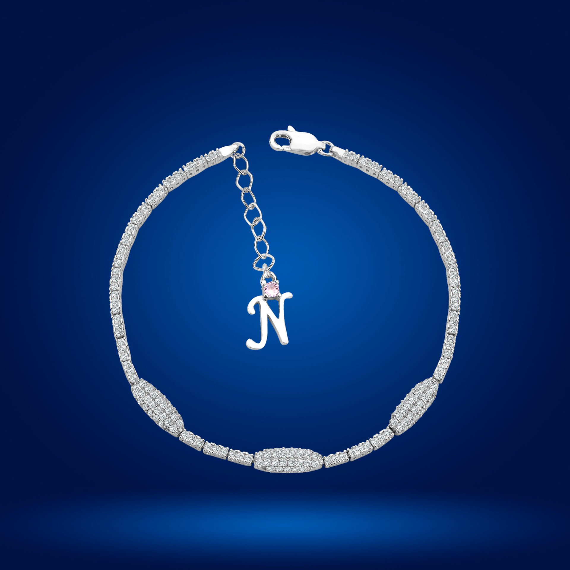 925 Ayar Gümüş Kurşun Model Zincir Harfli Su Yolu Bileklik N