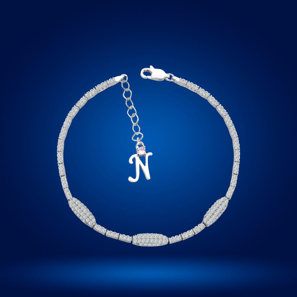 925 Ayar Gümüş Kurşun Model Zincir Harfli Su Yolu Bileklik N