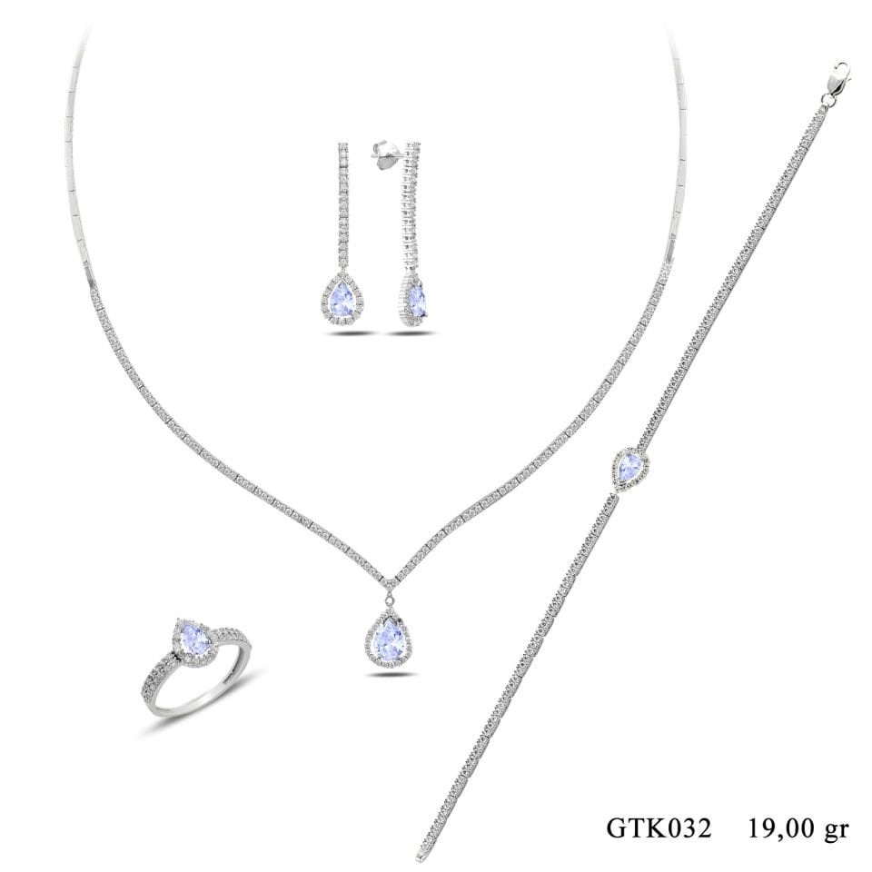 BARIŞ TAKI 925 Ayar Gümüş V Damla Model Su Yolu Set