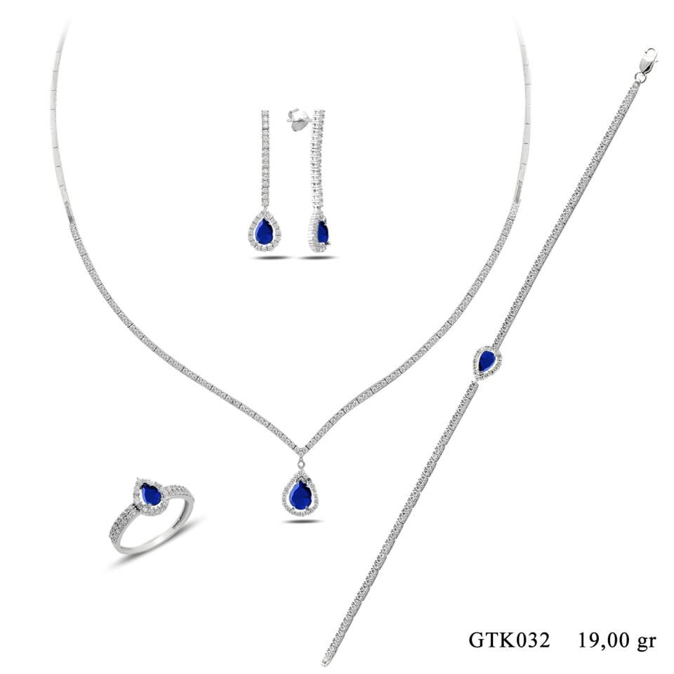 BARIŞ TAKI 925 Ayar Gümüş V Damla Model Su Yolu Set