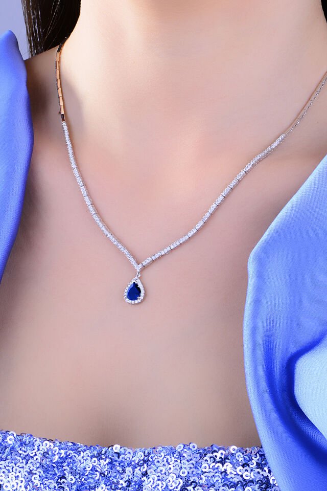 BARIŞ TAKI 925 Ayar Gümüş V Damla Model Su Yolu Set