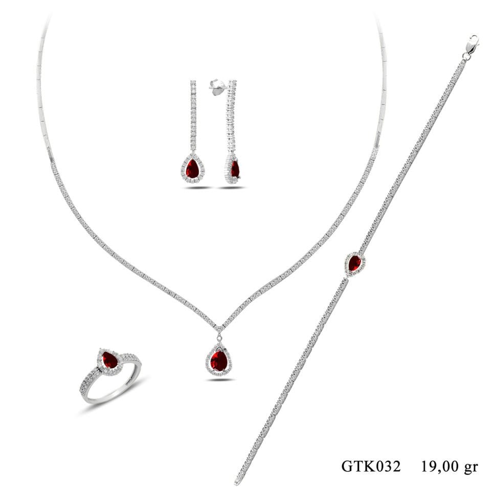 BARIŞ TAKI 925 Ayar Gümüş V Damla Model Su Yolu Set