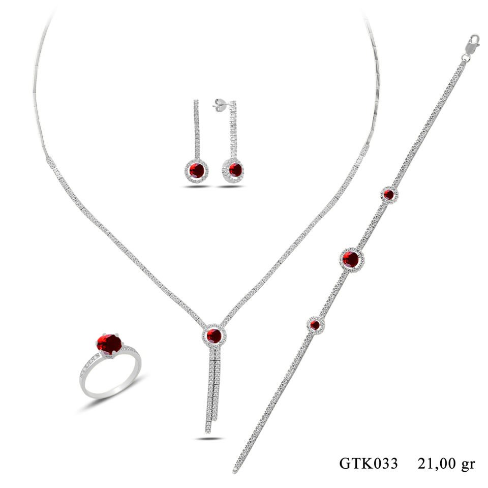 BARIŞ TAKI 925 Ayar Gümüş Salkım Tek Taş Su Yolu Set