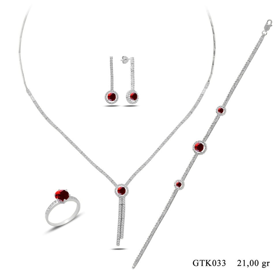 BARIŞ TAKI 925 Ayar Gümüş Salkım Tek Taş Su Yolu Set