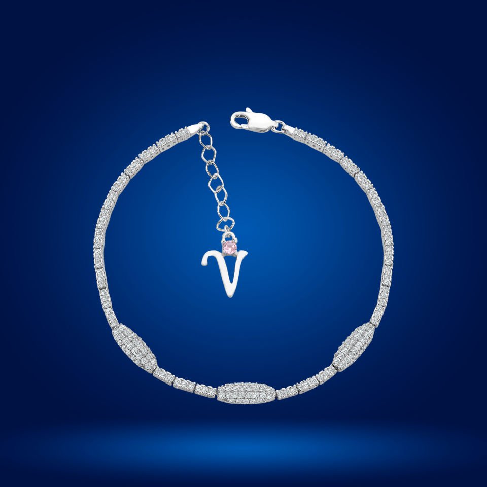 925 Ayar Gümüş Kurşun Model Zincir Harfli Su Yolu Bileklik V