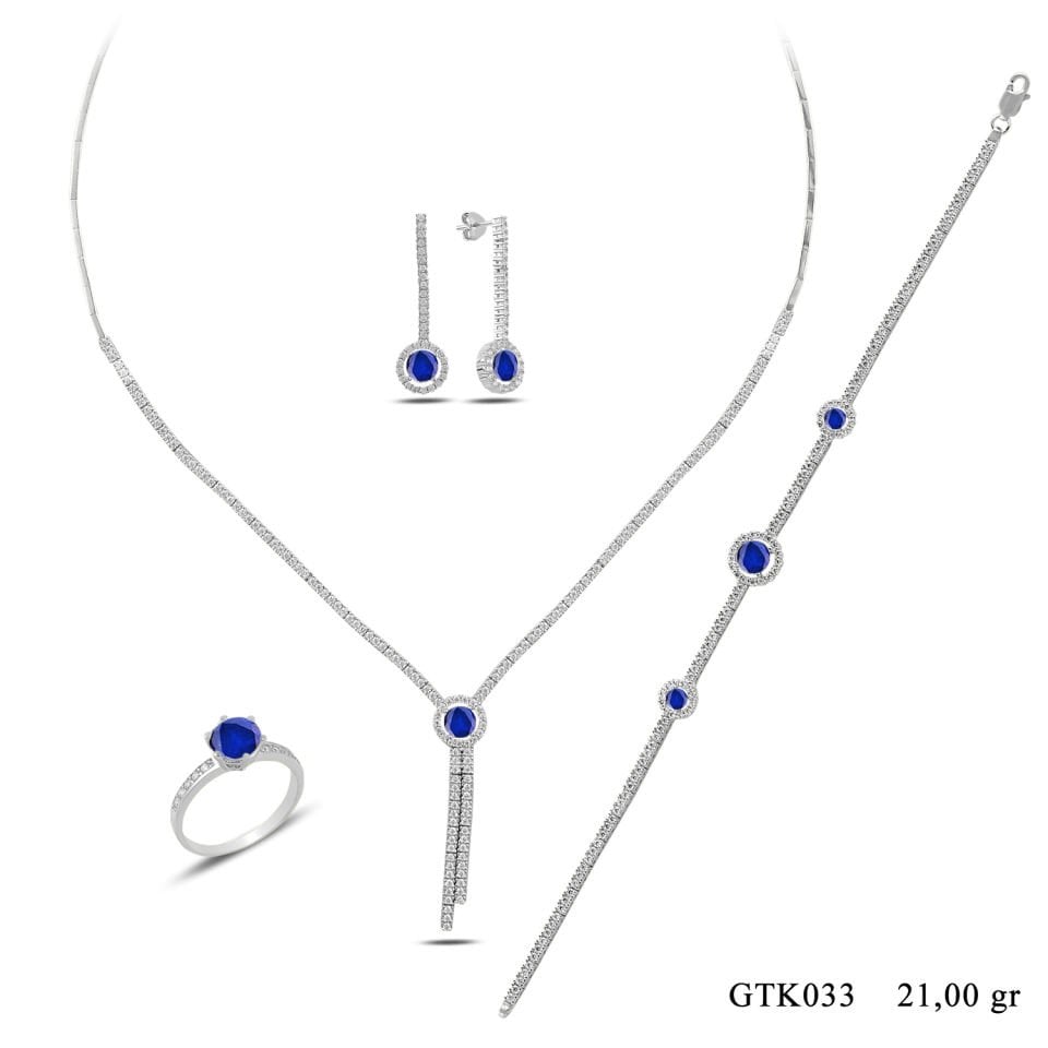 BARIŞ TAKI 925 Ayar Gümüş Salkım Tek Taş Su Yolu Set