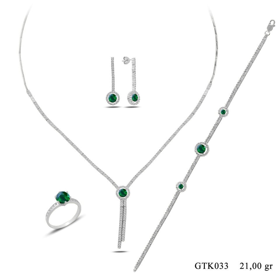 BARIŞ TAKI 925 Ayar Gümüş Salkım Tek Taş Su Yolu Set