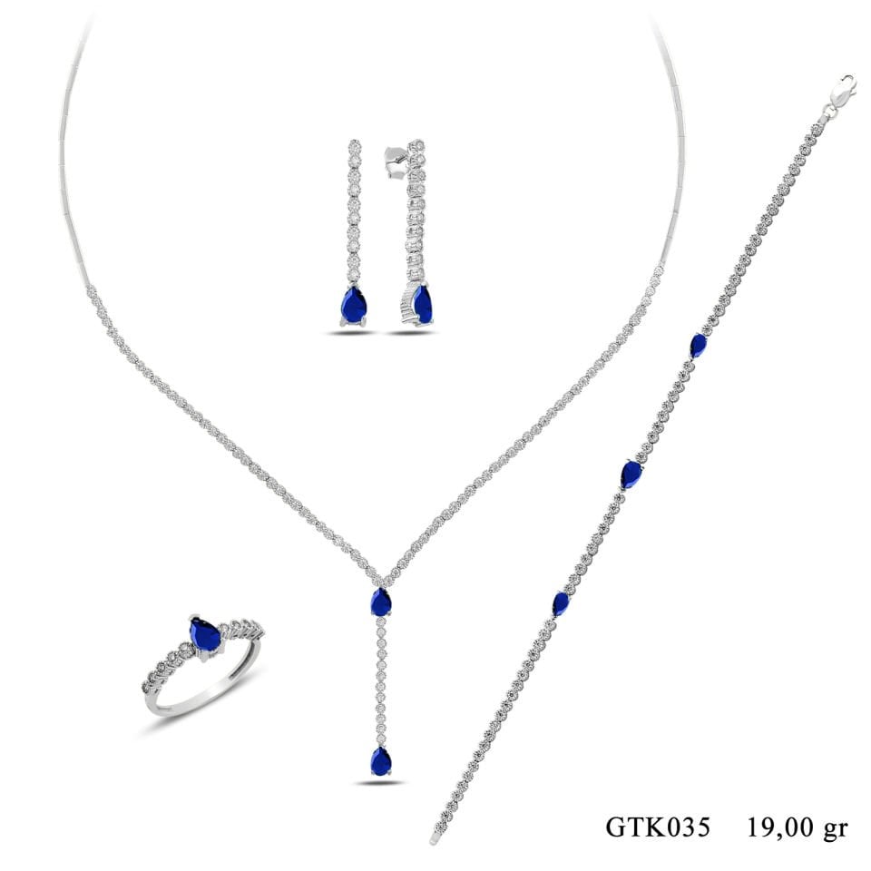 BARIŞ TAKI 925 Ayar Gümüş Salkım Damla Taş Su Yolu Set