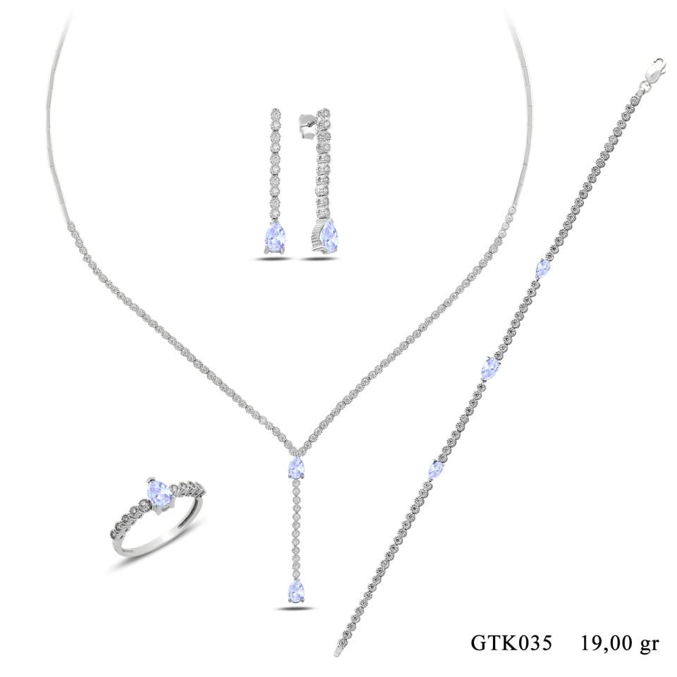 BARIŞ TAKI 925 Ayar Gümüş Salkım Damla Taş Su Yolu Set