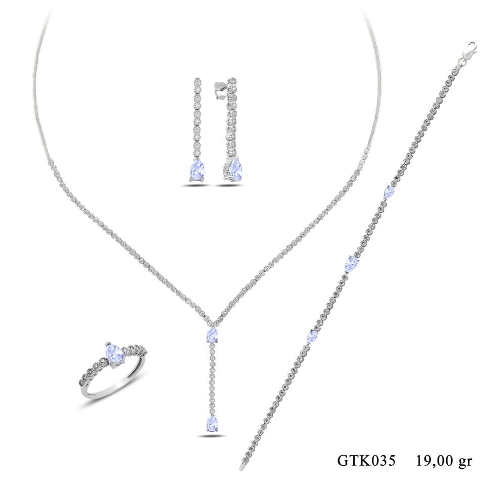 BARIŞ TAKI 925 Ayar Gümüş Salkım Damla Taş Su Yolu Set