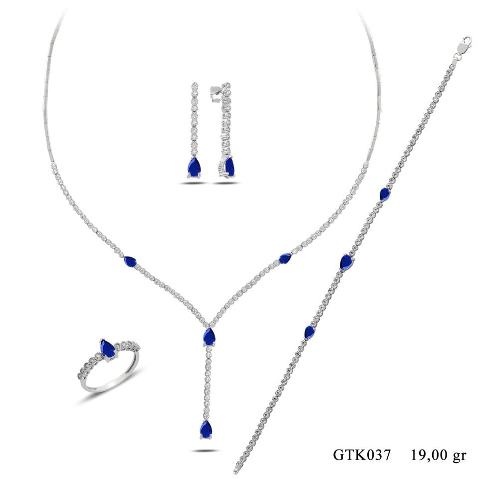 BARIŞ TAKI 925 Ayar Gümüş Salkım Damla Taş Su Yolu Set