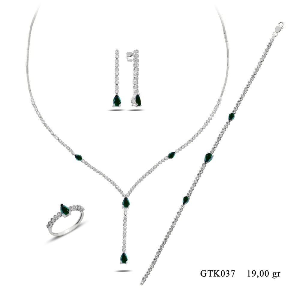 BARIŞ TAKI 925 Ayar Gümüş Salkım Damla Taş Su Yolu Set