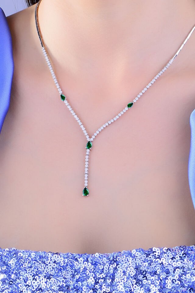 BARIŞ TAKI 925 Ayar Gümüş Salkım Damla Taş Su Yolu Set