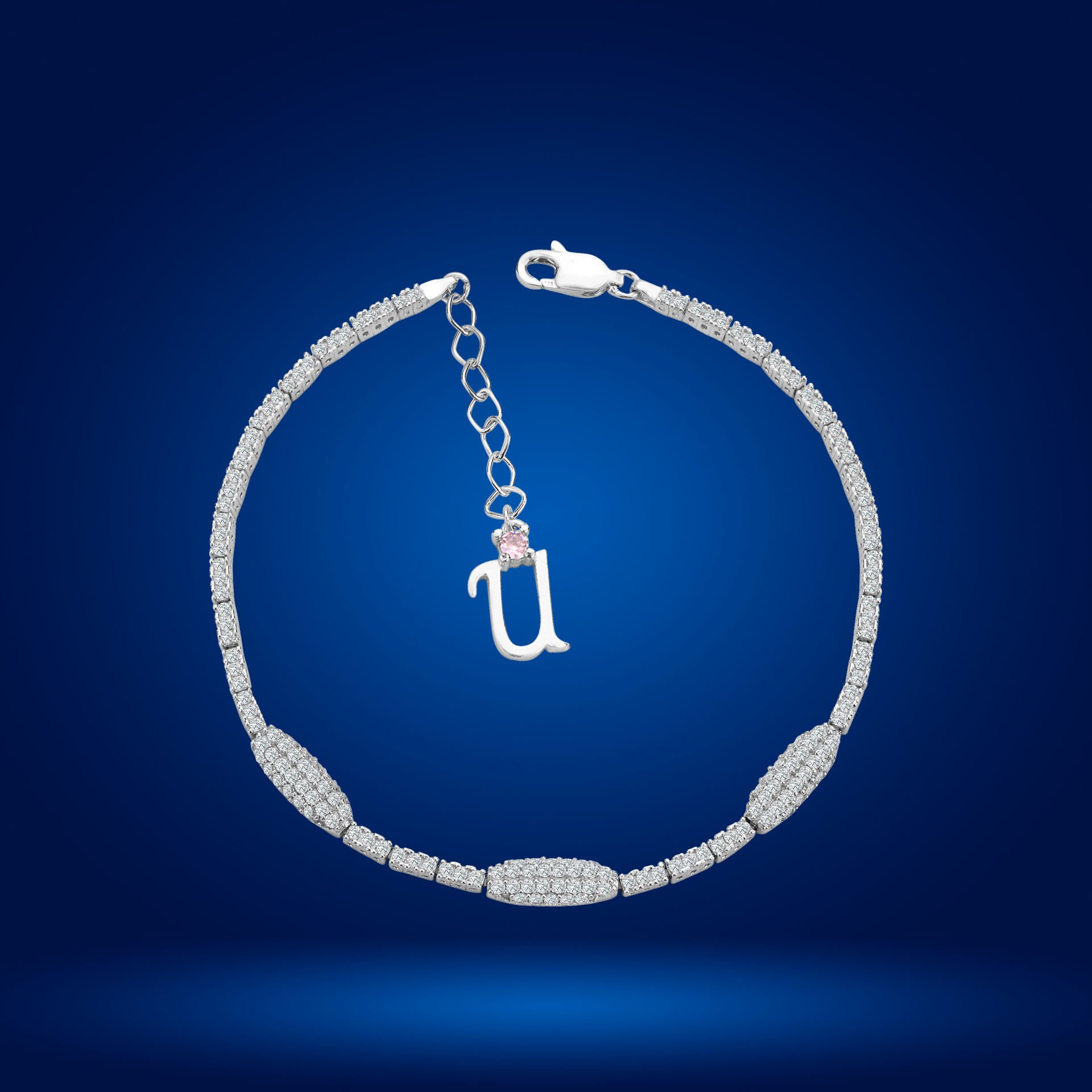 925 Ayar Gümüş Kurşun Model Zincir Harfli Su Yolu Bileklik Ü