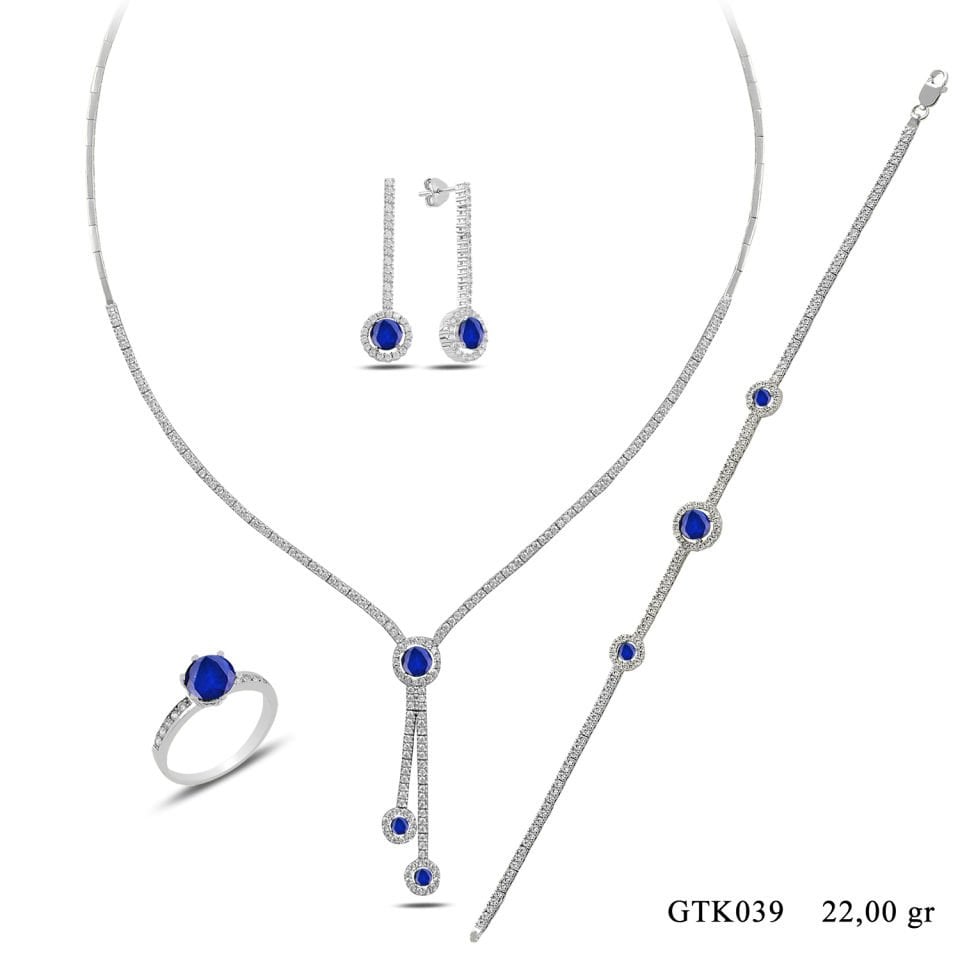 BARIŞ TAKI 925 Ayar Gümüş Salkım Tek Taş Su Yolu Set