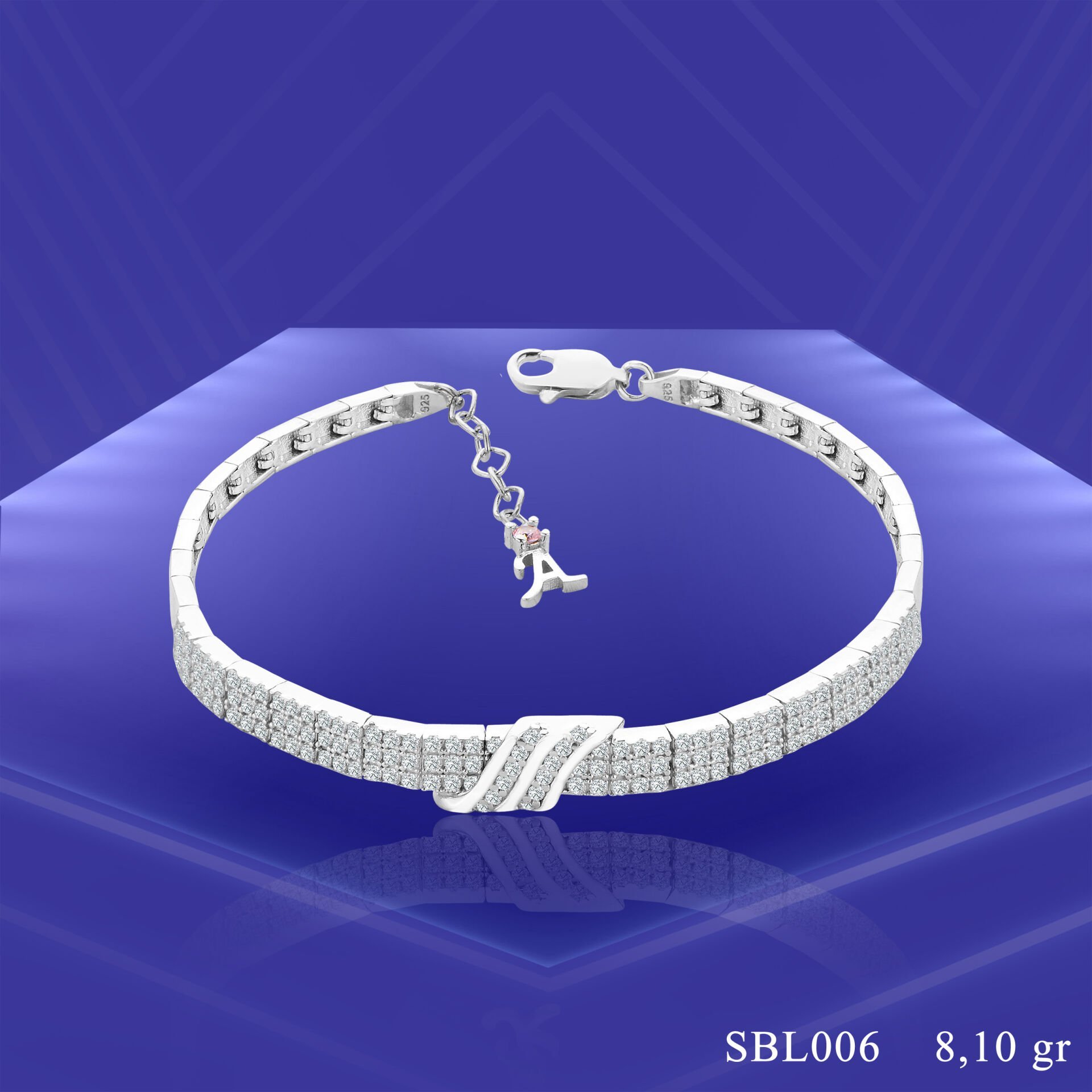 925 Ayar Gümüş 3 Sıra Kemerli Harfli Su Yolu Bileklik