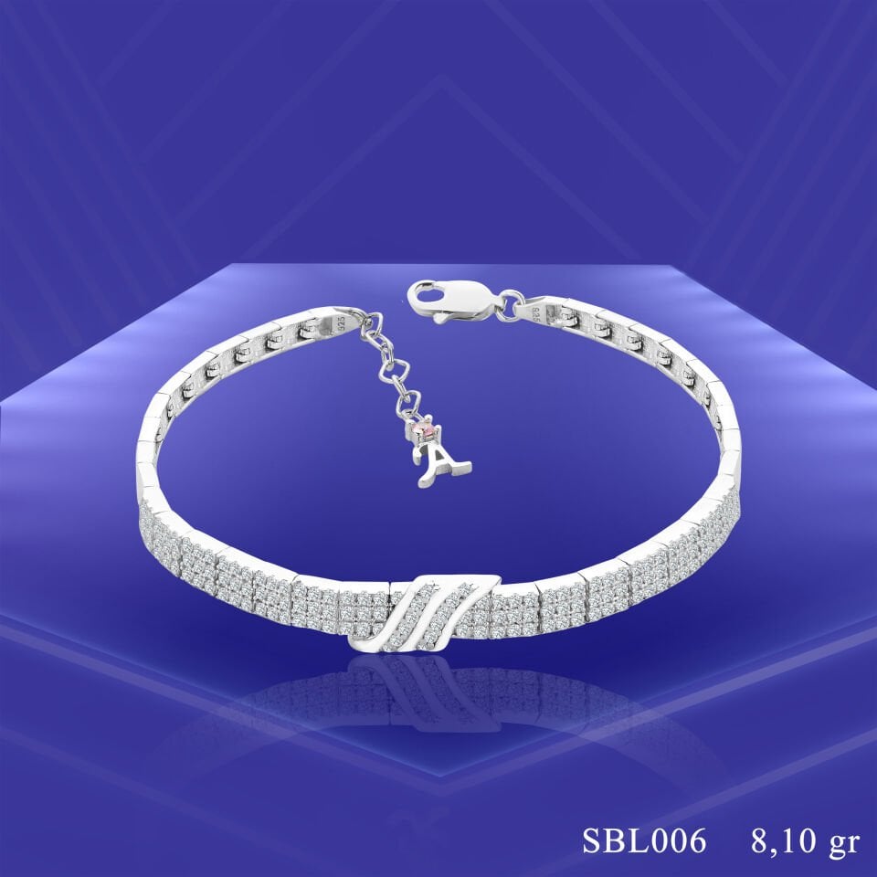 925 Ayar Gümüş 3 Sıra Kemerli Harfli Su Yolu Bileklik