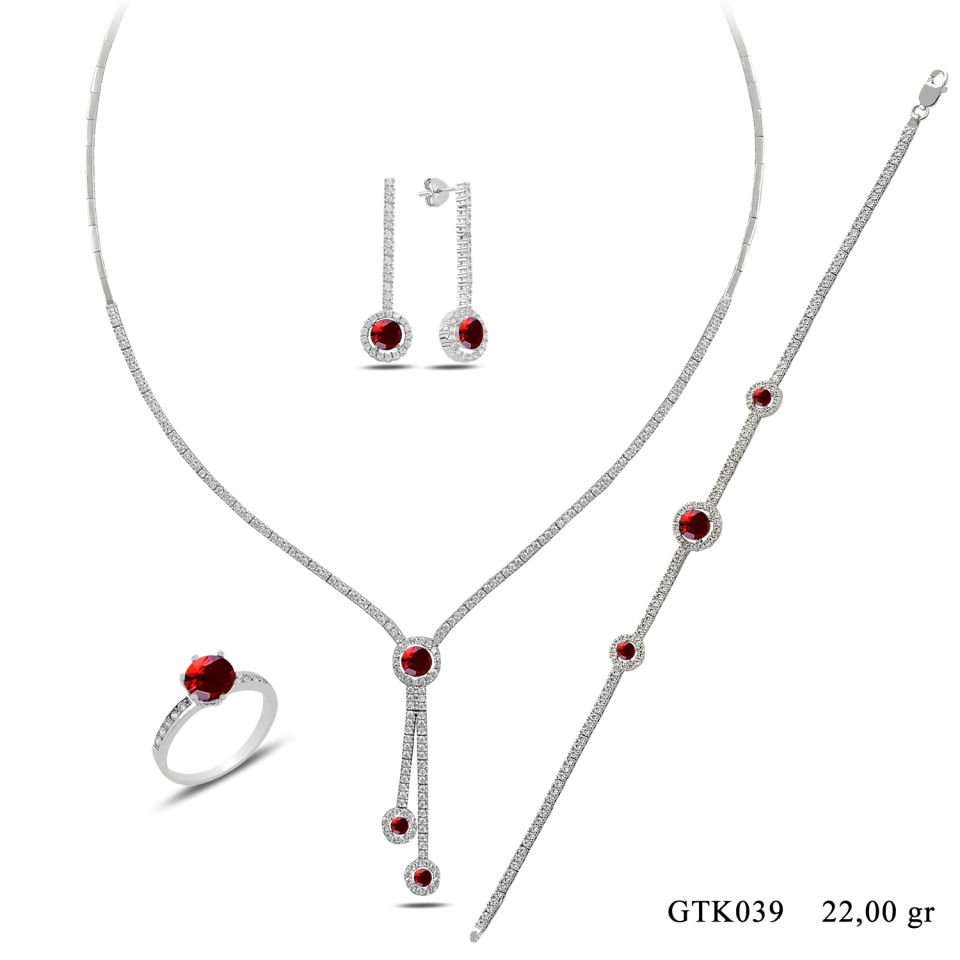 BARIŞ TAKI 925 Ayar Gümüş Salkım Tek Taş Su Yolu Set